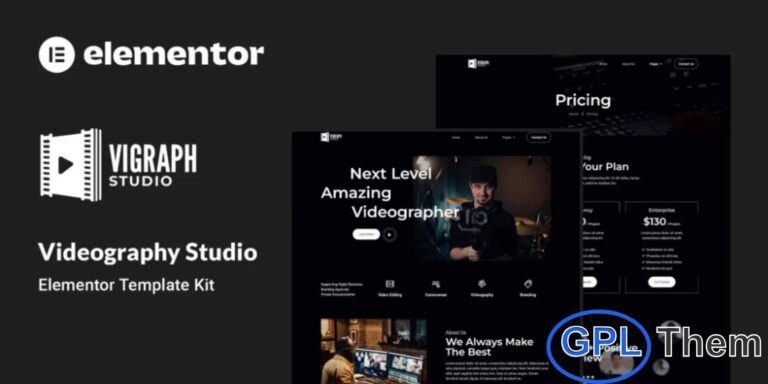 Vigraph – Videography Studio Elementor Template Kit Vigraph is a professional Elementor Template Kit designed for videography studios and media production businesses. With its modern and visually appealing layouts, you can quickly create a website to showcase your portfolio, services, and client projects. Built for Elementor, Vigraph is fully customizable and works seamlessly with most WordPress themes.