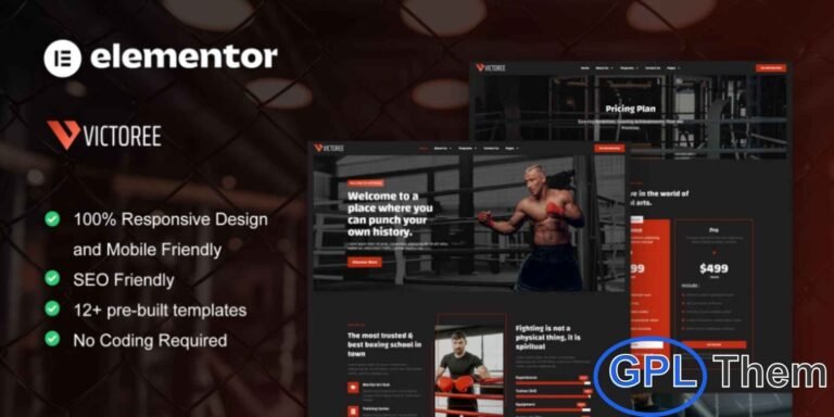 Victoree – Boxing & Martial Arts Elementor Pro Template Kit Victoree is a modern Elementor Pro Template Kit designed specifically for boxing schools, martial arts academies, and fitness sports websites. With 12+ pre-built templates featuring a clean, professional, and dynamic design, Victoree makes it easy to create an engaging online presence.