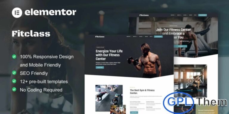 FitClass – Fitness & Gym Services Elementor Template Kit FitClass is a professional Elementor Pro Template Kit designed specifically for fitness centers, gyms, personal trainers, and wellness studios. Featuring 12+ pre-built templates with a modern, clean, and professional design, FitClass makes it easy to showcase your services, classes, trainers, and membership options.