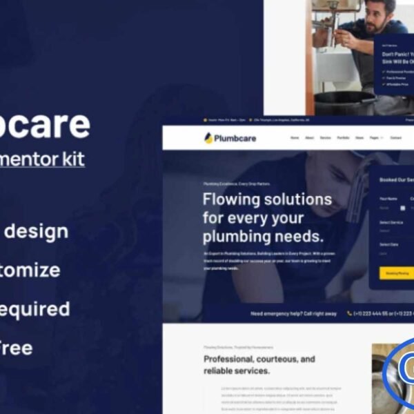 PlumbCare – Plumbing Service Elementor Template Kit PlumbCare is a professional and modern Elementor Template Kit designed for plumbing services, home repair businesses, and maintenance companies. With a clean, simple, and contemporary layout, PlumbCare helps you showcase your services, team, and expertise in a professional and engaging way.