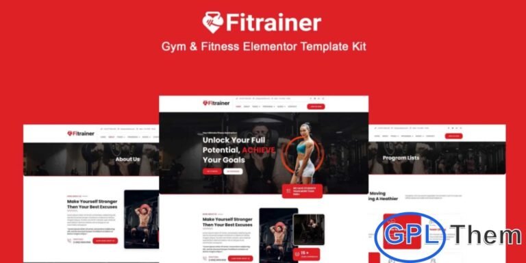 Fitrainer – Gym & Fitness Elementor Pro Template Kit Fitrainer is a modern and professional Elementor Pro Template Kit designed for gyms, fitness studios, personal trainers, and training centers. Perfect for powerlifters, boxers, CrossFit gyms, fitness clubs, and workout facilities, this kit provides a complete solution to showcase your services, trainers, classes, and programs.