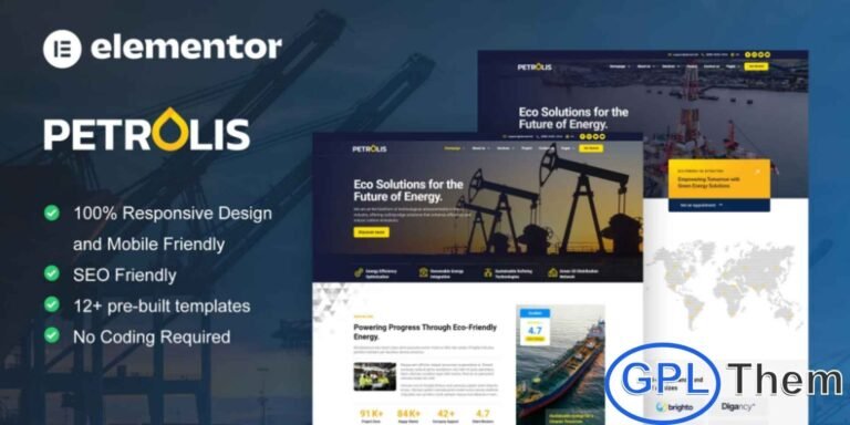 Petrolis – Oil Company & Industrial Elementor Pro Template Kit Petrolis is a professional and modern Elementor Pro Template Kit designed for oil companies, industrial services, manufacturing businesses, and corporate profiles. Featuring 12+ pre-built templates with a sleek and contemporary design, Petrolis makes it easy to create a polished and functional company website quickly.