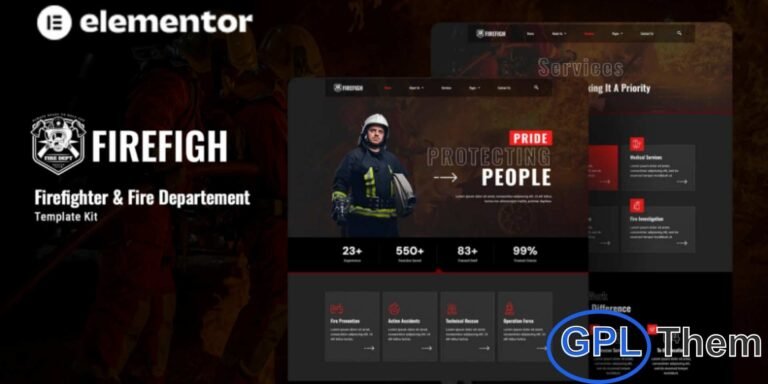 Firefigh – Firefighter & Fire Department Elementor Template Kit Firefigh is a professional Elementor Template Kit designed for fire departments, emergency services, and local community safety organizations. With clean, modern layouts, this kit makes it easy to build a fully functional website to showcase your services, team, safety programs, and emergency resources. Built using Elementor, Firefigh allows effortless drag-and-drop customization without any coding.