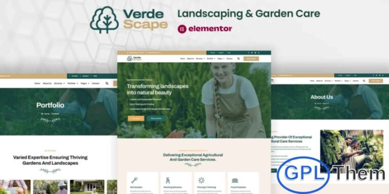 VerdeScape – Landscaping & Garden Care Elementor Pro Template Kit VerdeScape is a premium Elementor Pro Template Kit designed for creating professional Landscaping and Garden Care websites with ease. Built with a modern, polished design, this kit helps you showcase services like lawn maintenance, garden design, outdoor care, and more with a clean and visually appealing layout.