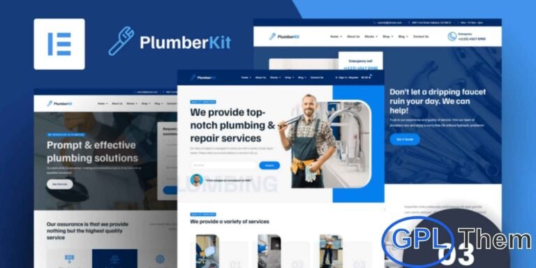 PlumberKit – Plumbing Services Elementor Pro Template Kit PlumberKit is a modern and professional Elementor Pro Template Kit designed specifically for plumbing services, home maintenance, and HVAC-related businesses. Whether you offer plumbing repair, heating solutions, drainage cleaning, pipe installation, or renovation services, this kit provides everything you need to build a polished and high-converting website.