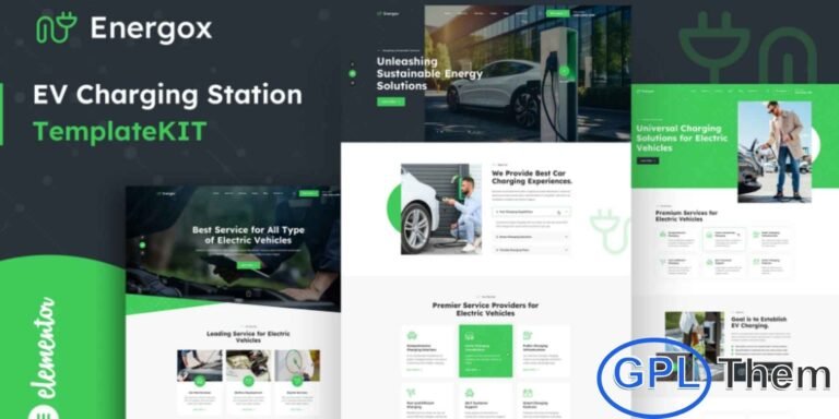 Energox – EV Charging Station Elementor Template Kit Energox is a modern and professionally crafted Elementor Template Kit designed specifically for electric vehicle charging stations and EV service providers. With its clean layout, intuitive structure, and feature-rich templates, this kit helps you build a professional website that highlights your charging solutions, services, and sustainability initiatives.