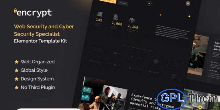 Encrypt – Cyber Security Specialist Elementor Pro Template Kit Encrypt is a powerful and modern Elementor Pro Template Kit built for cybersecurity specialists, security consultants, IT protection services, and digital security agencies. Designed with a clean and professional layout, this kit makes it easy to showcase your expertise in cyber defense, data protection, and security solutions.