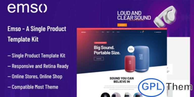 Emso – Single Product Elementor Template Kit Emso is a sleek and modern Elementor Template Kit designed specifically for showcasing a single product with maximum impact. Perfect for product launches, branded landing pages, and focused promotional websites, Emso helps you highlight features, benefits, and customer value through clean layouts and engaging design.