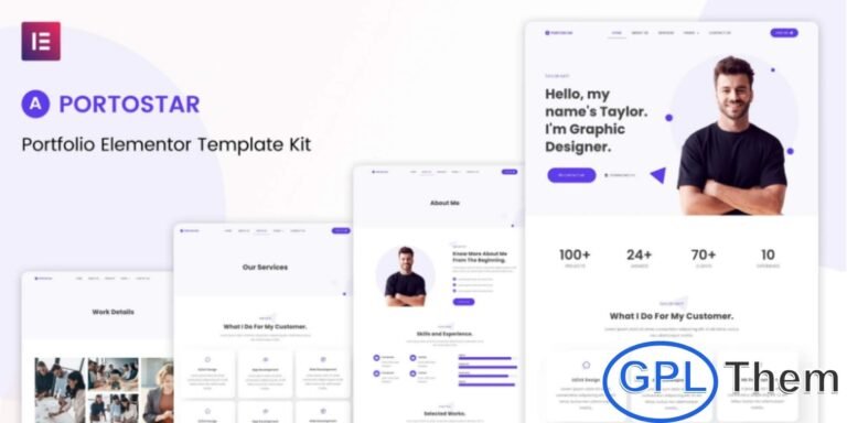 Portostar – Personal Portfolio Elementor Template Kit Portostar is a modern and stylish Elementor Template Kit designed to help professionals showcase their portfolio, CV, or freelance services with impact. Ideal for creatives, developers, designers, photographers, and personal branding websites, this kit delivers a sleek and polished presentation. Its clean layout and well-structured design make it easy to highlight your skills, experience, achievements, and projects in a visually appealing way.