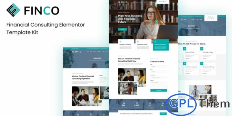 Finco – Financial Consulting Elementor Template Kit Finco is a sleek and modern Elementor Template Kit designed exclusively for Financial Services, Finance Companies, Financial Advisors, Accounting Services, and Consulting Businesses. Built with a clean and professional layout, this template kit ensures a polished online presence that builds trust and credibility.