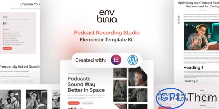 Envbwa – Podcast Recording Studio Elementor Pro Template Kit Envbwa is a modern and professionally designed Elementor Pro Template Kit created for podcast recording studios, audio production companies, and podcast creators. With its clean, stylish, and contemporary layout, this kit helps you build a powerful online presence that resonates with listeners and showcases your audio services with clarity.