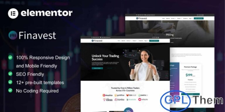 Finavest – Trading & Investment Elementor Pro Template Kit Finavest is a premium Elementor Pro Template Kit designed for building high-quality Trading and Investment websites with ease. Perfect for finance brands of all kinds, this kit provides a modern, clean, and professional layout tailored for investment firms, trading platforms, wealth managers, mutual fund companies, stock advisors, crypto investment services, and more.