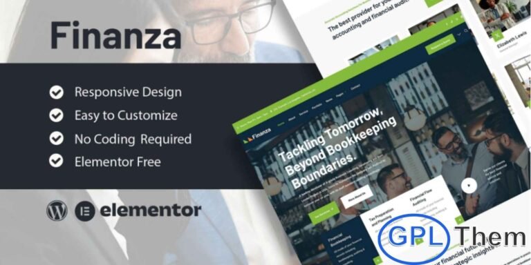 Finanza – Finance & Accounting Company Elementor Template Kit Finanza is a professionally crafted Elementor Template Kit tailored for finance, accounting, and business service websites. Featuring a clean, simple, and modern layout, this kit is designed to help you build a polished and high-performing website without any coding. Fully compatible with the free version of Elementor, Finanza offers ready-to-import, reusable templates that work seamlessly with most WordPress themes—especially the Hello Elementor theme.
