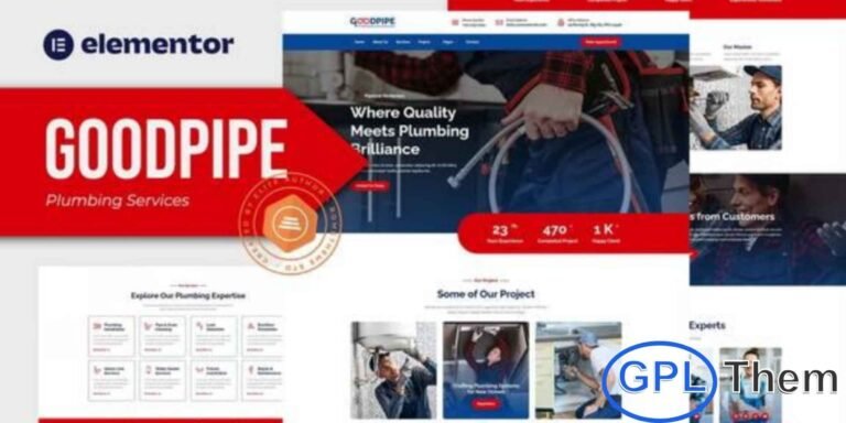 Goodpipe – Plumbing Services Elementor Template Kit Goodpipe is a professionally crafted Elementor Template Kit designed for plumbing, ventilation, heating, air conditioning, and a wide range of home care service websites. With its clean, modern layout and visually appealing design, this kit helps you build a strong online presence that highlights your services effectively.
