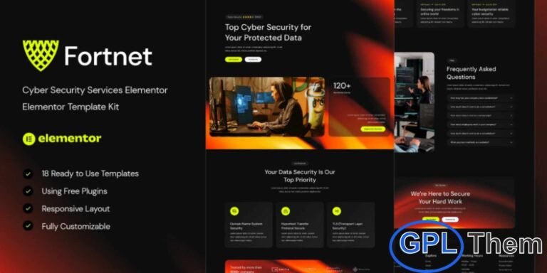 Fortnet – Cyber Security Services Elementor Template Kit Fortnet is a modern and professional Elementor Template Kit designed for cybersecurity companies, digital security consultants, cyber security agencies, IT risk and compliance providers, and related businesses. Featuring a clean, sleek, and contemporary design, Fortnet allows you to present services, solutions, and expertise with professionalism and clarity.