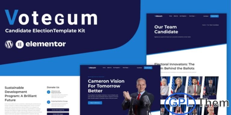 Votegum – Candidate Election Elementor Template Kit Votegum is a modern and flexible Candidate Election Elementor Template Kit designed to help political candidates create a professional online presence with ease. Built with a clean and responsive layout, this kit is ideal for showcasing campaign messages, agendas, achievements, and public engagement content.