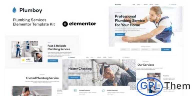 Plumboy – Plumbing Services Elementor Template Kit Plumboy is a clean and professional Elementor Template Kit crafted specifically for plumbing service websites. Its modern layout and user-friendly structure make it ideal for showcasing services like plumbing repair, drainage solutions, toilet installation, pipe maintenance, and more. Built to work seamlessly with the free version of Elementor, this kit is easy to import, customize, and reuse across multiple project types.