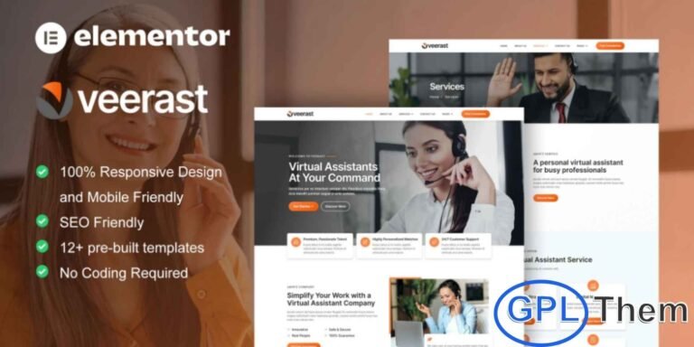 Veerast – Virtual Assistant Service Elementor Pro Template Kit Veerast is a modern, stylish, and highly versatile Elementor Pro Template Kit designed for Virtual Assistant Services and a wide range of digital service-based businesses. Built with a clean and contemporary aesthetic, this kit includes 12+ professionally crafted templates that help you create a polished online presence with ease.