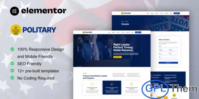 Politary – Politician & Public Servant Elementor Pro Template Kit Politary is a professionally crafted Elementor Pro Template Kit designed for politicians, public servants, government officials, and political campaigns. This kit provides a modern, authoritative layout that helps you build a strong online presence and connect effectively with your audience.