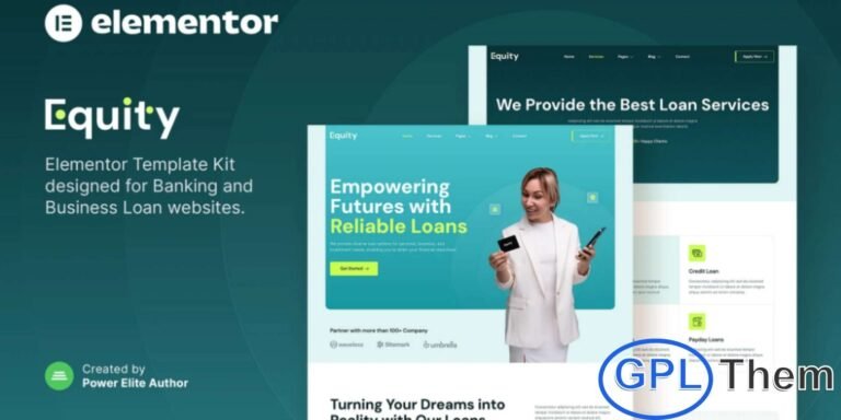 Equity – Banking & Business Loan Elementor Template Kit Equity is a sleek and modern Elementor Template Kit crafted specifically for banking institutions, business loan providers, and financial consultation services. With its clean layout and professional styling, this kit offers the perfect foundation to build a trustworthy and high-performing finance website.