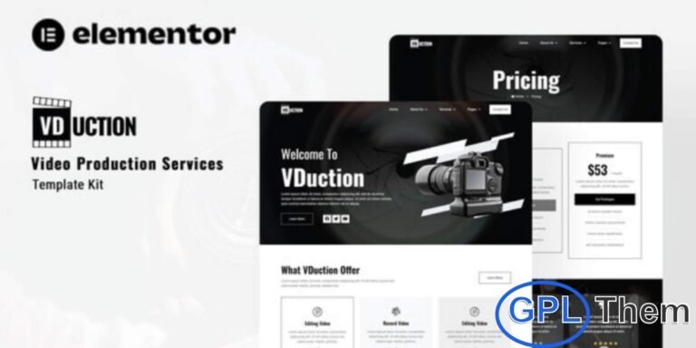 VDuction – Video Production Service Elementor Template Kit VDuction is a modern Elementor Template Kit designed for video production businesses, including home studios, film production, music video projects, and professional video agencies. Featuring a fully responsive layout and clean, modern design, this kit allows you to showcase your projects, services, and portfolio with style.