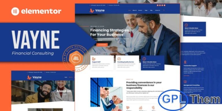Vayne – Financial Consulting Elementor Template Kit Vayne is a professional Elementor Template Kit designed for financial consulting, business advisors, and consulting agencies. Featuring 14+ fully responsive and modern pre-built templates, Vayne provides a clean, customizable design that allows you to showcase your services, projects, and expertise with style.