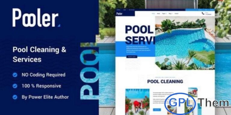 Pooler – Swimming Pool Cleaning Services Elementor Pro Template Kit Pooler is a premium Elementor Pro Template Kit designed to help you build a professional Swimming Pool Cleaning or Pool Maintenance service website with ease. Crafted for businesses offering pool cleaning, repair, maintenance, and water treatment services, this kit delivers a clean, modern, and service-focused layout.