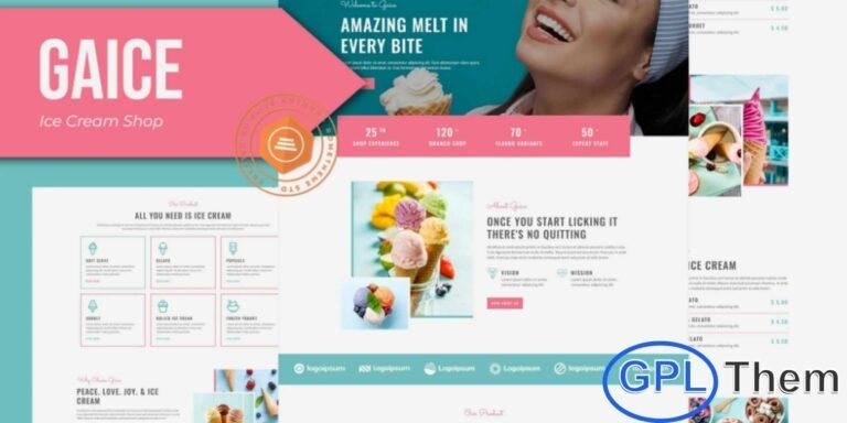 Gaice – Ice Cream Shop Elementor Template Kit Gaice is a beautifully crafted Elementor Template Kit designed for ice cream shops, bakeries, cake stores, frozen food outlets, and a wide variety of food-related businesses. Featuring 14+ pre-built templates, this kit offers a clean, modern, and fully responsive design that makes your brand look irresistible on any device. Gaice is easy to customize, allowing you to tailor every page to match your store’s style, products, and promotions.