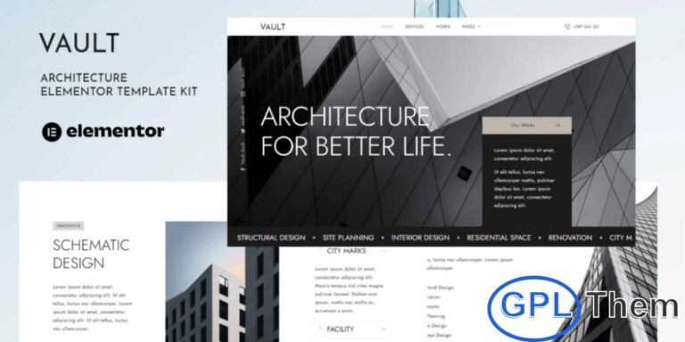 Vault – Architecture & Interior Design Elementor Template Kit Vault is a modern and professional Elementor Template Kit designed for architecture and interior design websites. Perfect for architects, interior designers, design studios, and creative agencies, Vault helps you showcase your projects, services, and portfolio with style. Fully responsive and easy to customize using Elementor, this template kit allows you to build a professional website quickly without writing a single line of code.
