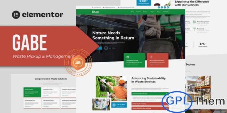 Gabe – Waste Pickup & Management Elementor Template Kit Gabe is a professionally designed Elementor Template Kit tailored for waste pickup, management, and recycling service websites. Perfect for sanitation companies, waste disposal services, recycling programs, and environmental initiatives, this kit provides a modern, clean, and visually appealing layout.