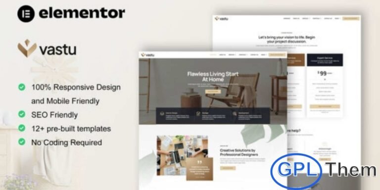 Vastu – Interior Design Service Elementor Pro Template Kit Vastu is a modern and professional Elementor Pro Template Kit designed for interior design services, architects, real estate businesses, and furniture companies. Showcase your projects, designs, and services with stylish, fully responsive layouts that are easy to customize. With Vastu, you can build a professional website quickly and effectively, highlighting your creativity and expertise without any coding.