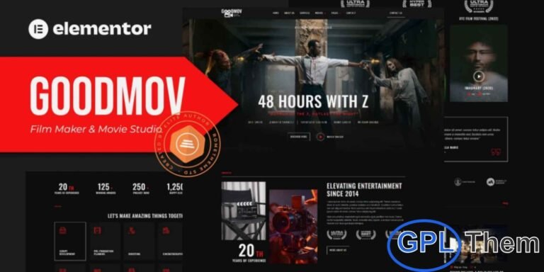 Goodmov – Film Maker & Movie Studio Elementor Template Kit Goodmov is a dynamic Elementor Template Kit crafted for filmmakers, movie studios, production houses, videographers, and creative media agencies. Designed with a sleek modern aesthetic, this kit helps you build a stunning website that highlights films, portfolios, services, and production capabilities.