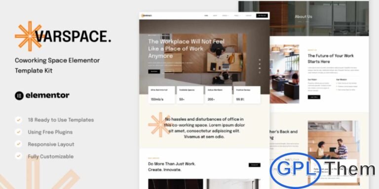 Varspace – Coworking Space Elementor Template Kit Varspace is a modern and professional Elementor Template Kit designed for coworking spaces, creative studios, conference halls, meeting room rentals, and similar businesses. With a clean, minimalist layout and fully responsive design, Varspace makes it easy to showcase your services and facilities.