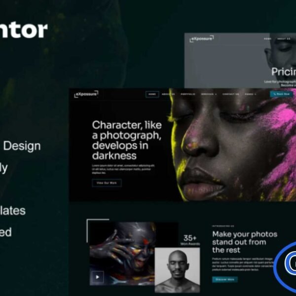Expossure – Photography & Portfolio Elementor Template Kit Expossure is a modern Elementor Template Kit designed for photography and creative portfolio websites. With 12 pre-built templates featuring a stylish dark theme and sleek, artistic design, it provides the perfect platform to showcase your work professionally.