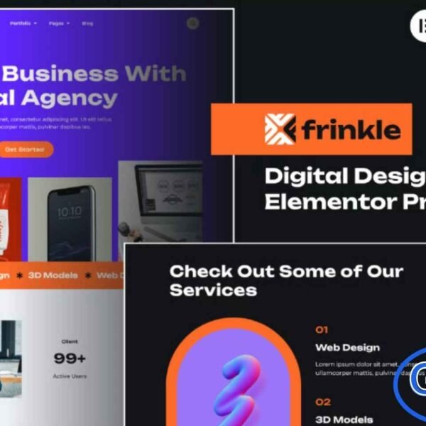 Frinkle – Digital Design Agency Elementor Pro Template Kit Frinkle is a modern and professional Elementor Pro Template Kit crafted for digital agencies, creative studios, freelancers, and professionals looking to showcase their services and portfolio. With clean, visually appealing layouts and a modern design style, Frinkle helps you present your work in a polished and engaging way. Fully responsive and easy to customize using Elementor’s drag-and-drop editor, this kit requires no coding knowledge.