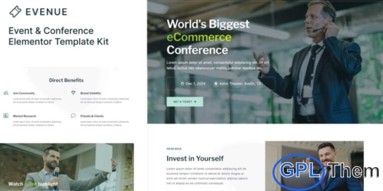 Evenue – Event & Conference Elementor Template Kit Evenue is a modern Elementor Template Kit designed for event organizers, conferences, workshops, and seminars. This template provides a professional and fully responsive platform to showcase event schedules, speakers, registration details, and ticketing information.