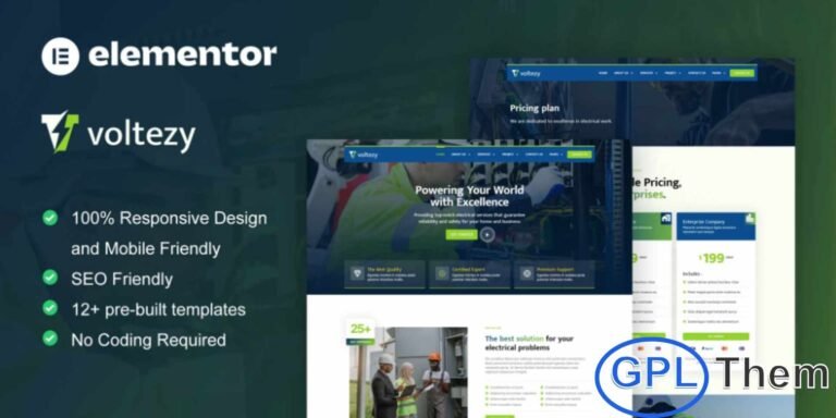 Voltezy – Electrical Installation & Maintenance Service Elementor Template Kit Voltezy is a professional Elementor Template Kit designed for electrical installation, maintenance services, and electrician business websites. With its clean, modern, and service-focused layout, this kit makes it easy to showcase your expertise in wiring, electrical repair, home installation, safety checks, and more.