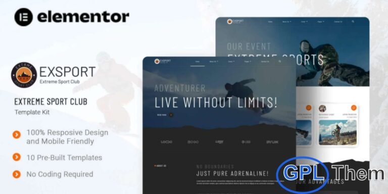 Exsport – Extreme Sport Club Elementor Template Kit Exsport is a dynamic Elementor Template Kit designed for extreme sports clubs, adventure sports companies, and outdoor activity businesses. Perfect for promoting high-intensity training programs, adventure experiences, and sports events, this template helps you build a bold and engaging online presence.