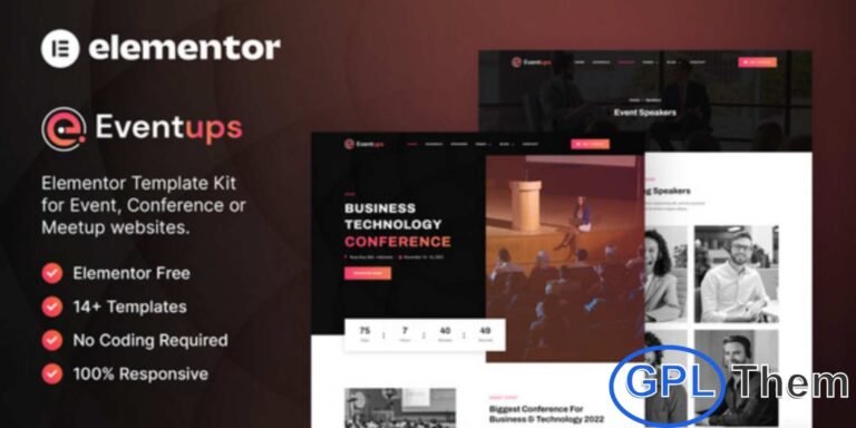 Eventups – Event & Conference Elementor Template Kit Eventups is a modern and professional Elementor Template Kit designed for events, conferences, conventions, meetups, and related businesses. Showcase your event details, schedule, and speakers with style, providing attendees with a seamless and engaging online experience.