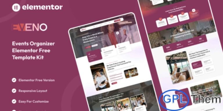 Eveno – Events Organizer Elementor Template Kit Eveno is a versatile Elementor Template Kit designed for event organizers, planners, and agencies looking to create a professional WordPress website. Ideal for showcasing events, schedules, speakers, and registration details, this kit provides a modern and clean design to make your online presence stand out.