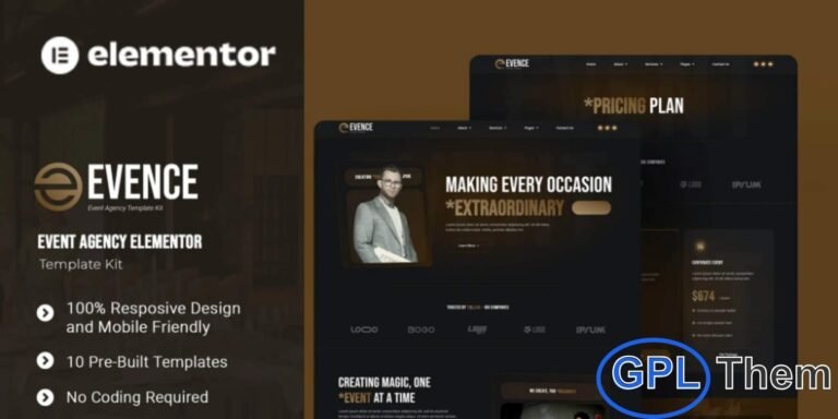 Evence – Event Agency Elementor Template Kit Evence is a professional Elementor Template Kit designed for event agencies and businesses in the event planning and management industry. With a sleek, modern design, this kit helps you create a strong online presence that highlights your services, showcases past events, and attracts potential clients.