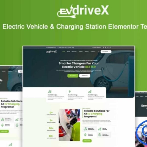 EVdriveX – Electric Vehicle & Charging Station Elementor Template Kit EVdriveX is a modern Elementor Pro Template Kit designed for electric vehicle businesses, charging stations, and related services. Built for use with the free Hello Elementor theme, this kit allows you to create a professional, fully functional website without writing a single line of code.