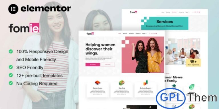 Fomie – Business Woman Elementor Template Kit Fomie is a beautifully designed Elementor Template Kit tailored for businesswomen, female entrepreneurs, and agencies supporting women-led businesses. Perfect for interior design, creative agencies, digital products, fashion, wellness, art, health, and beauty services, Fomie helps you create a professional online presence effortlessly.