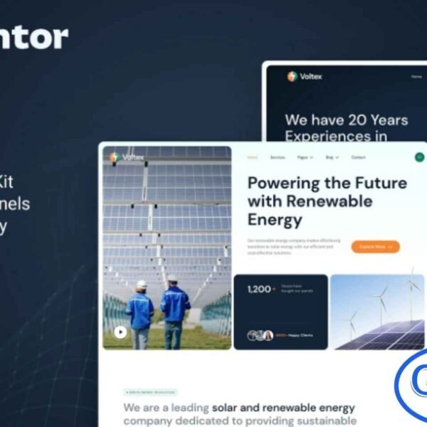 Voltex – Solar Panels & Renewable Energy Company Elementor Template Kit Voltex is a modern, stylish, and eco-focused Elementor Template Kit crafted for solar panel companies and renewable energy service providers. Whether your business specializes in solar power, wind energy, hydro solutions, eco-friendly technology, or sustainable energy services, this kit provides everything you need to build a high-quality, conversion-focused website with ease.