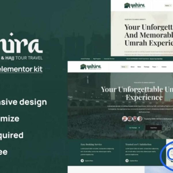Qahira – Umrah & Hajj Tour Travel Elementor Template Kit Qahira is a professional Elementor Template Kit designed for Umrah and Hajj tour operators, travel agencies, and pilgrimage service providers. With a clean, modern, and user-friendly design, Qahira allows you to showcase travel packages, itineraries, customer testimonials, and booking services effectively.
