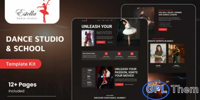 Estella – Dance School & Studio Elementor Template Kit Estella is a beautifully designed Elementor Template Kit crafted specifically for dance schools, studios, academies, and performance centers looking to elevate their online presence. Featuring elegant layouts and smooth visual flow, Estella blends aesthetic appeal with exceptional functionality to help you connect effortlessly with your audience.
