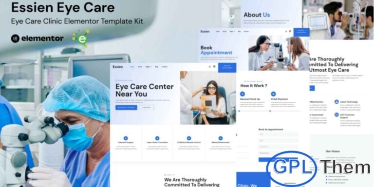 Essien – Eye Care Clinic Elementor Template Kit Essien is a modern and professionally designed Eye Care Clinic Elementor Template Kit, crafted to help optometrists, eye clinics, and vision care centers build a clean and credible online presence with ease. Featuring a fully responsive layout and user-friendly structure, Essien allows you to showcase services, introduce specialists, and highlight treatments without any coding required.