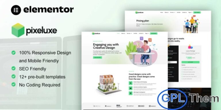 Pixeluxe – 3D Design Studio Elementor Pro Template Kit Pixeluxe is a premium Elementor Pro Template Kit designed specifically for 3D design studios and creative production companies. Featuring 12+ professionally crafted templates, this kit offers a sleek, modern, and visually dynamic layout perfect for showcasing high-end 3D work. Whether you specialize in interior visualization, 3D animation, video production, modeling, game assets, or digital art services, Pixeluxe provides a polished foundation to elevate your online presence.