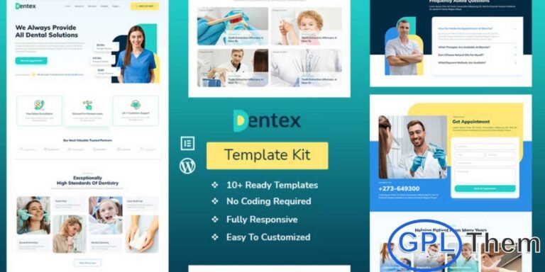 DENTEX – Dentist & Dental Care Elementor Template Kit DENTEX is a modern and professional Elementor Template Kit designed to help dental clinics, dental care centers, and oral health professionals build a polished WordPress website with ease. Crafted specifically for Elementor Page Builder, this kit includes ready-made page layouts that make it simple to showcase your team, services, pricing, treatments, and more—without writing a single line of code.
