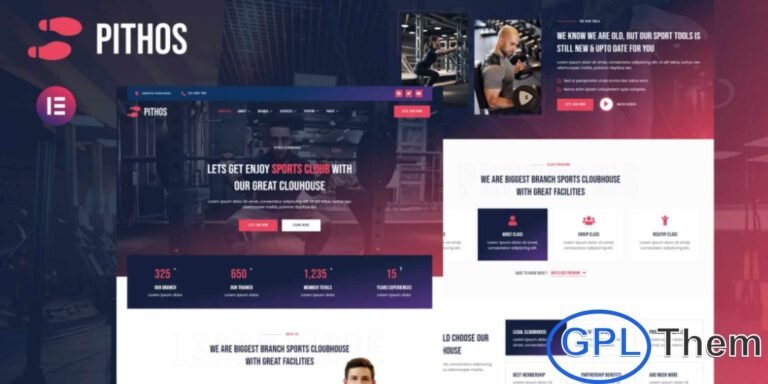 Pithos – Fitness Center & Clubhouse Elementor Template Kit Pithos is a modern and fully responsive Elementor Template Kit crafted for fitness centers, clubhouses, gyms, wellness studios, and sports clubs. Designed with clean visuals and a user-focused layout, this kit works seamlessly with the Elementor Free version, making customization quick and effortless.